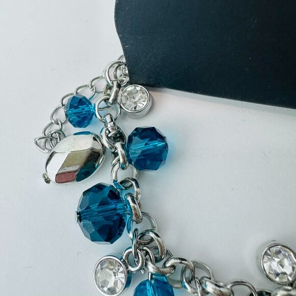 Paparazzi Blue Crystal Charm Bracelet – Silver Chain Dangle Beads & Rhinestone - Picture 3 of 4